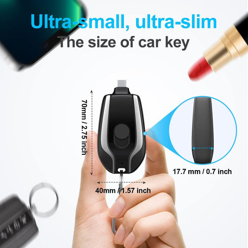 EMNT Keychain Portable Charger for USB C, 2000mAh Mini Power Emergency Pod, Type C Power Bank