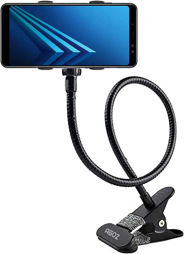 Agoz Cell Phone Holder Gooseneck Mount, Lazy Clamp Clip Flexible Phone Stand for Office Desk Bed (iPhone 15 Pro MAX,