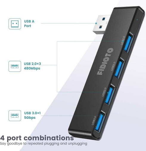 Networking Hub 2Pack, Fidioto 4 Port USB Adapter (1 * 3.0 Hub, 3 * 2.0 Hub), USB Hub for Laptop, iMac Pro, MacBook Air,