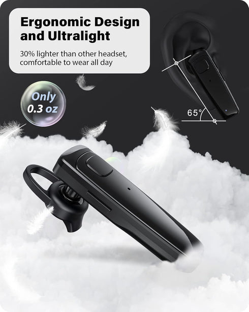 Bluetooth Headset - V5.0 Wireless Handsfree Earpiece with Dual Mic Noise Cancelling, 16Hrs HD Talktime