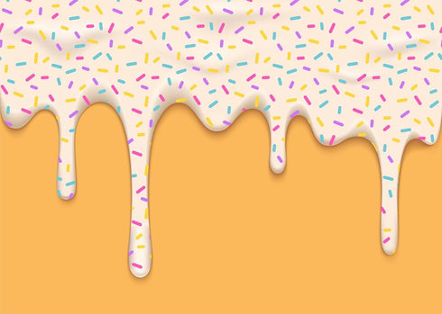 CORFOTO Fabric 10x8ft Dripping Ice Cream Backdrop White Cream Colorful Sprinkles Melting Texture
