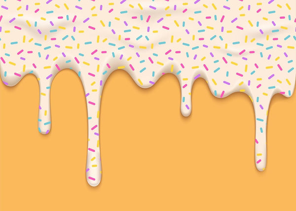 CORFOTO Fabric 10x8ft Dripping Ice Cream Backdrop White Cream Colorful Sprinkles Melting Texture