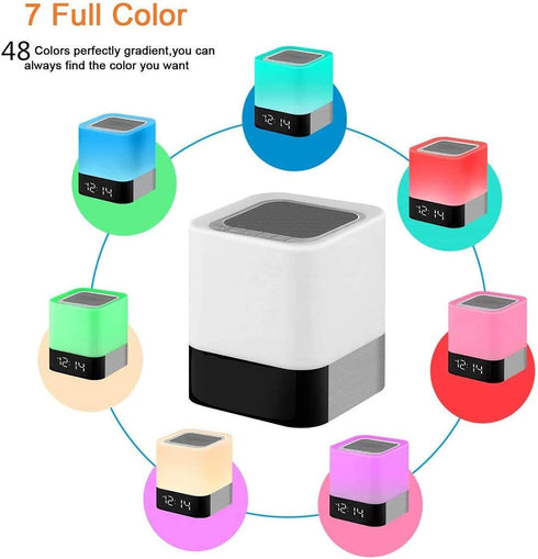 Night Lights Bluetooth Speaker, Alarm Clock Touch Sensor Bedside Lamp, Dimmable Multi-Color Changing, Wireless Speaker