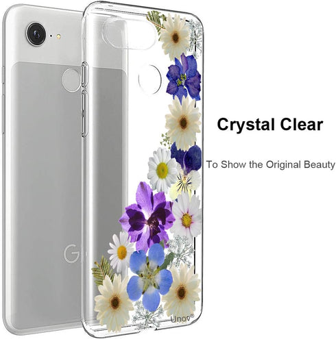 Unov Pixel 3 Case, Clear Soft TPU Shock Absorption, Slim Embossed Floral Pattern for Pixel 3, 5.5 inch