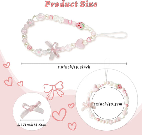 Xyulaan Y2K Pink Beaded Phone Wrist Straps, Phone Case Charms Camera Charm Strap, Lanyard Keychain Wristlet Aesthetic