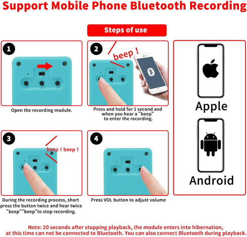XLW Speaker,16MB Box,16 Sound Module with Voice Recorder Box, Support Bluetooth & MIC Recording Audio Min Easy Sound