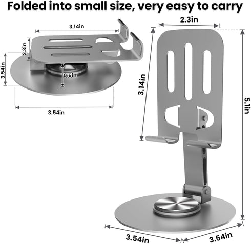 2PCS Cell Phone Stand, Multi-Angle Adjustable 360° Rotation, Non-Slip Metal Stand for iPhone & Android Smartphone