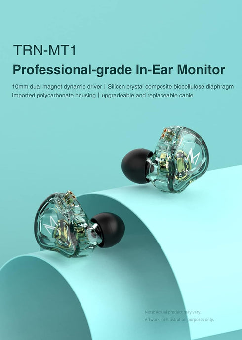FEDAI TRN MT1 1DD HiFi Earphone Headphones, TRN MT1 in-Ear Earbuds with New 10mm Composite Magnetic Dynamic Driver Over Ear Headset with Detachable 2 Pin 0.75MM Cable(with mic,Clear Grey)