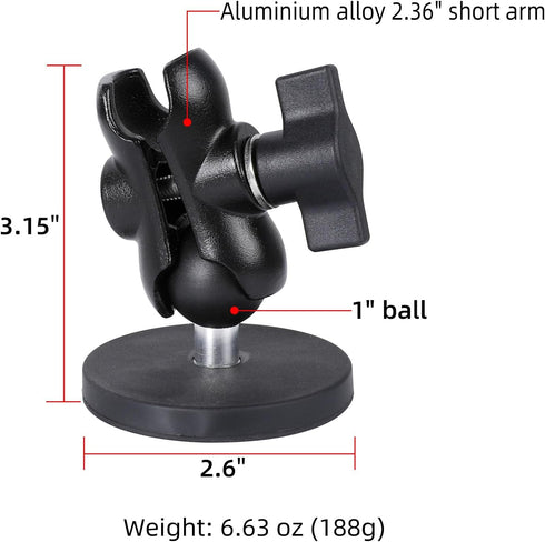 FPN 66mm 25mm /1 inch 2.36" Diameter Round Heavy-Duty Magnetic Base Mount with Rubber Coating Ball & Double Socket Arm