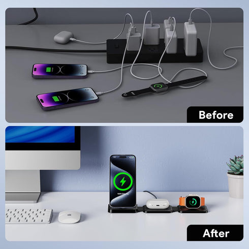 Wireless Charger, Hinyx Magnetic Foldable Portable Travel Charger, 3 in 1 Wireless Charging Station for 15/14/13/12
