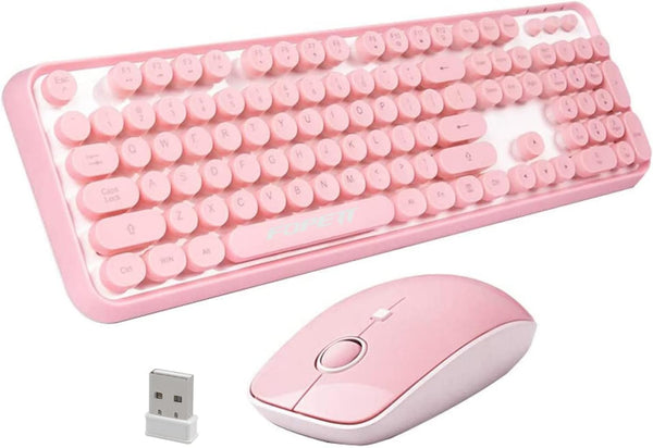 FOPETT Wireless Keyboard and Mouse Sets, Reliable 2.4 GHz Connectivity for PC, Laptop, Smart TV, Pink