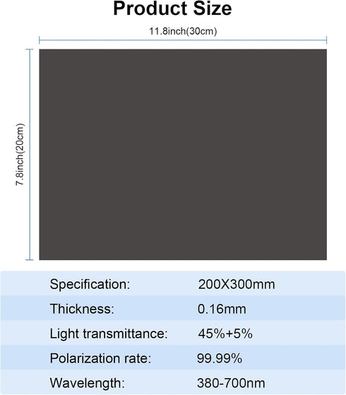Selens 1PCS Linear Polarizing Film, High Transmission Cuttable A4 7.8x11.8 inches Polarizer Sheets for Optical Analysis
