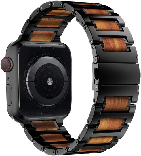 iiteeology Apple Watch Band - Natural Wooden Steel Link Bracelet for iWatch Ultra 2/Ultra/Series 1-10 42mm 41mm 40mm