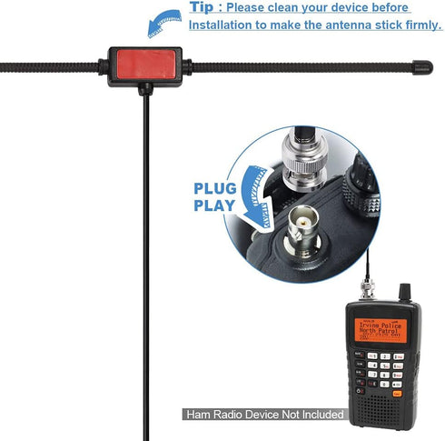 BINGFU 20-1300MHz Police Radio Scanner Dipole Antenna Adhesive Mount BNC Male Vehicle Mobile Ham Amateur Antenna