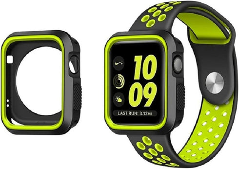 Compatible with Apple Watch SE Series 6 Series 5 Series 4 44mm 40mm Case Silicone Bumper Resistant Waterproof Proof Impact Resistant Protective for Apple Watch Case 44mm 40mm (Green+ Black, 40mm)