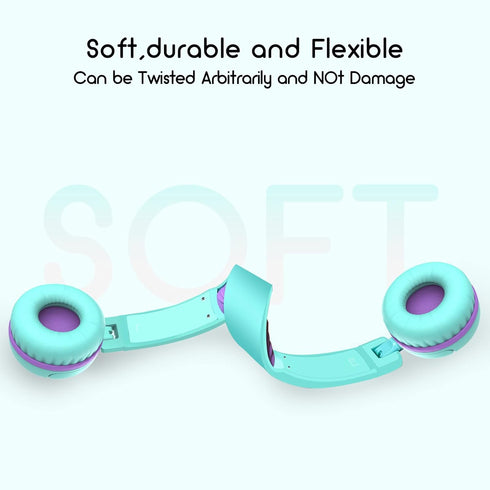V1 Kids Headphones - Foldable, Wired Stereo, Tangle-Free 3.5mm, Adjustable On-Ear for School, Travel, Tablets (Green)