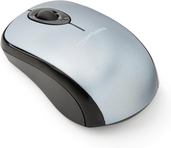 Amazon Basics 2.4 GHz Wireless Optical Computer Mouse with USB Nano Receiver, Portable, Silver