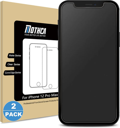 Mothca Matte Glass Screen Protector 2 Pack for iPhone 12 Pro Max 6.7" - Anti-Glare, Anti-Fingerprint, Bubble Free.