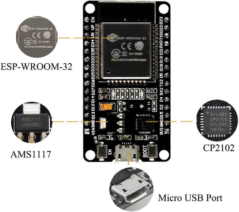 ESP-WROOM-32 ESP32 ESP-32S Development Board, 2.4GHz Dual-Mode WiFi + Bluetooth, Compatible with Arduino IDE (3PCS)