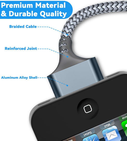Herfair USB to 30 Pin Charger Cable, Nylon Braided, Compatible with iPhone 4/4s/3G/3GS, iPad 1/2/3, iPod Touch