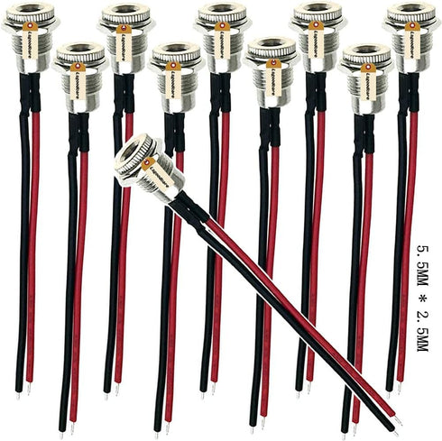 Lsgoodcare 10Pack 5.5 x 2.5 MM 10A DC Power Jack Socket Adapter with 3.94 Inch 18Awg Cable