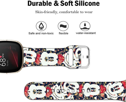 Fancy Soft Sport Silicone Cartoon Holiday Strap Bands for Fitbit Sense/Sense 2/Versa 3/Versa 4, Mouse Theme