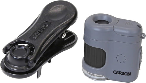 Carson MicroMini 20x LED Lighted Pocket Microscope with Built-in LED and UV Flashlight, Universal Smartphone