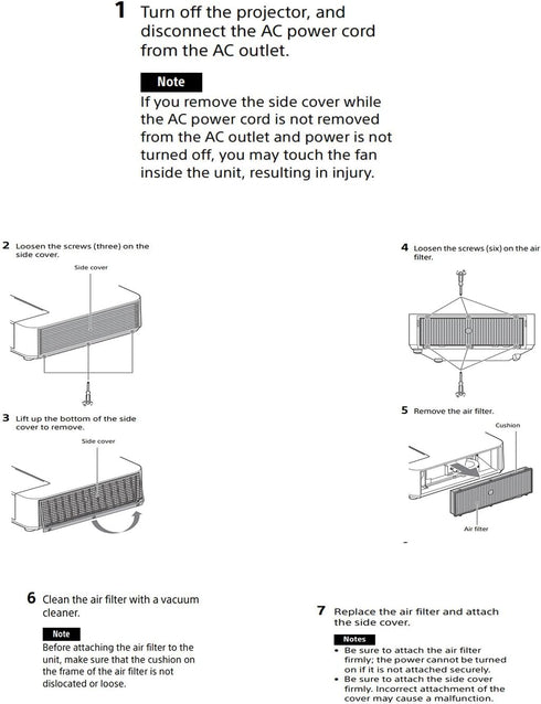 SONY VPL-AW10, VPL-AW10S, VPL-AW15, VPL-AW15S Projector Replacement Air Filter Compatible