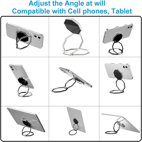 Cellphone Ring Holder Finger Kickstand – Foldable 360° Rotation Cell Phone Stand for Desk – Magnetic Car Mount, Metal