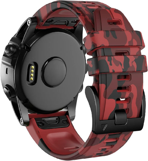 ANCOOL Compatible Fenix 7X Bands, 26mm Silicone Replacement Watchbands for Fenix 5X/5X Plus/6X/6X Pro (Camouflage Red)