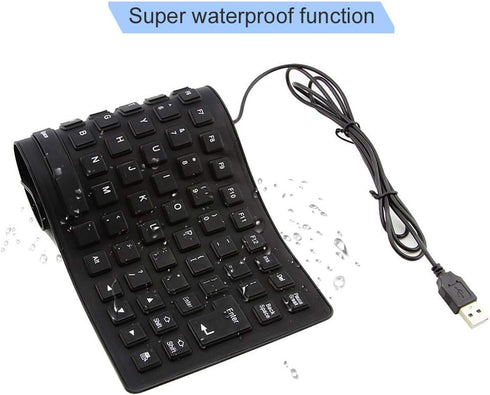 Foldable Silicone Keyboard, USB Wired 85 Keys Waterproof Soft Touch Silent Typing for PC Laptop Notebook (Black)