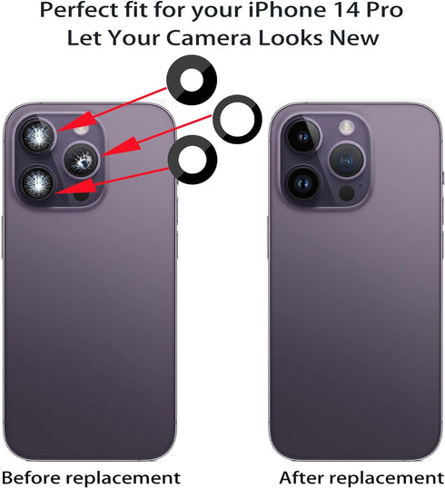3pcs/Set Rear Back Camera Glass Lens Replacement for iPhone 14 Pro, Camera Glass Lens Covers with Adhesive Preinstalled