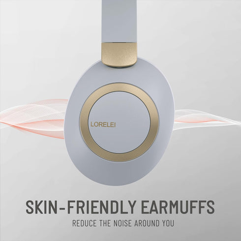 LORELEI B-C6 Wireless Over Ear Headphones, 50H Playtime, Foldable Lightweight Bluetooth Headsets, Deep Bass, Built-in