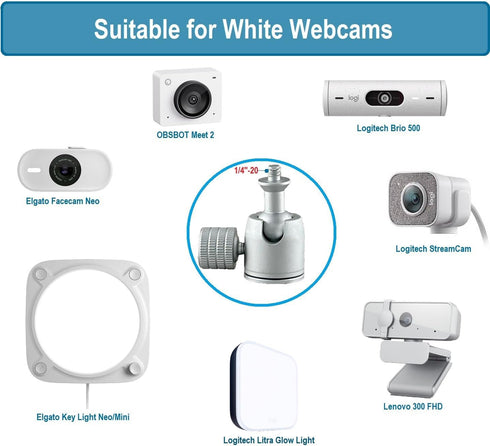 AceTaken Brio-100, 300,Brio 500,StreamCam,MX-Brio-4K White Webcam Stand with Magnetic Mount Holder for Logitech Brio