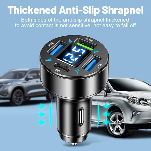 Car Charger, 4 Ports Fast Charger with LED Voltmeter, Universal Cigarette Lighter USB Charger for iPhone & Android
