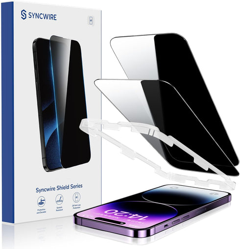 SYNCWIRE 9H Shatterproof Privacy Screen Protector for iPhone 14 Pro Max, 6.7" Full Coverage, Anti-Spy, 2-Pack.