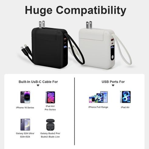 GEWAKU 15000mAh 22.5W 3-in-1 Pack 17,iPad, Portable Charger with Wall Plug Power Bank Fast Charging Built-in Cables