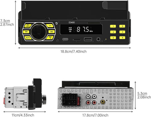 ePathChina MP3/SD/TF/AUX/USB/Remote/Type-C Car Audio Stereo, Single Din, Bluetooth, No CD DVD Player, FM Radio