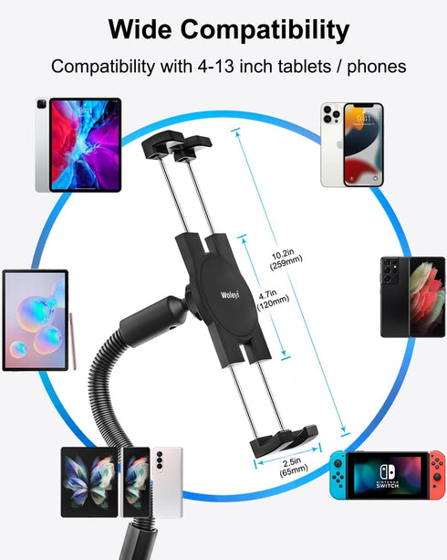 Gooseneck Tablet Holder for Wheelchair/Stroller/Golf Cart/Boat, Compatible with 4.7-12.9" iPad Pro/Air/Mini