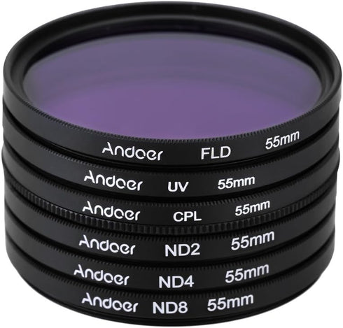 Andoer 55mm Filter Kit UV+CPL+FLD+ND(ND2 ND4 ND8) for Nikon Canon Sony Pentax DSLRs