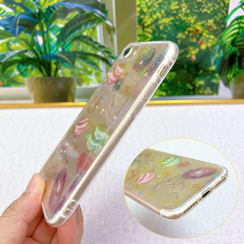 Abbery Cute Clear Moon Stars Case for iPhone SE 2022/SE 2020, Ultra Thin Bling Glitter Soft Silicone Protective Cover