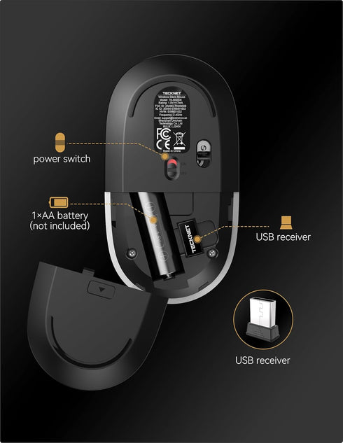 TECKNET Silent Wireless Computer Mouse, 2.4Ghz USB-A, 4800 DPI Ambidextrous Quiet Click Mouse for Travel