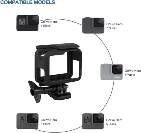 Housing Case for GoPro Hero7 Black Frame Camera Mount, Compatible with Hero 7 Silver & White