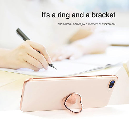 2 Packs Love Heart Shaped Cell Phone Ring Holder Stand, 360 Degree Rotation Finger Ring Kickstand (Rose Gold)