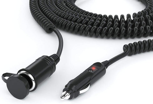 Cigarette Lighter Extension Cord 12V - Car Charger Socket Power Plug Cable 18AWG (12 Ft Uncoiled)