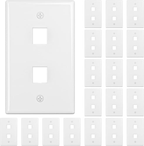 FGB 20-Pack 2-Port Keystone Wall Plate, Low-Profile Single Gang Wall Plates for RJ45, HDMI, Coax Inserts