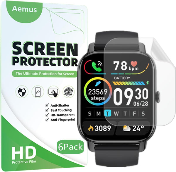 Compatible for Nerunsa P66D Smart Watch Screen Protector (6 Pack), Flexible Full Coverage Clear TPU Film for Poounur