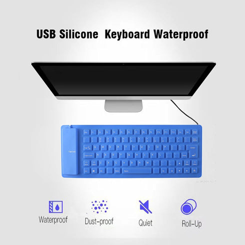 Soft Silicone Keyboard, Foldable, Portable Wired Keyboard, USB+PS2 Interface, Waterproof, 85 Keys (Blue)