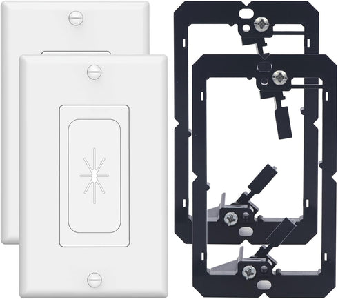 VCELINK Wall Plate Cable Pass Through with Mounting Bracket, 2-Pack, White, Flexible Rubber Opening for Low Voltage