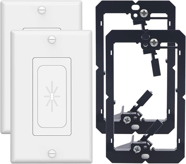 VCELINK Wall Plate Cable Pass Through with Mounting Bracket, 2-Pack, White, Flexible Rubber Opening for Low Voltage